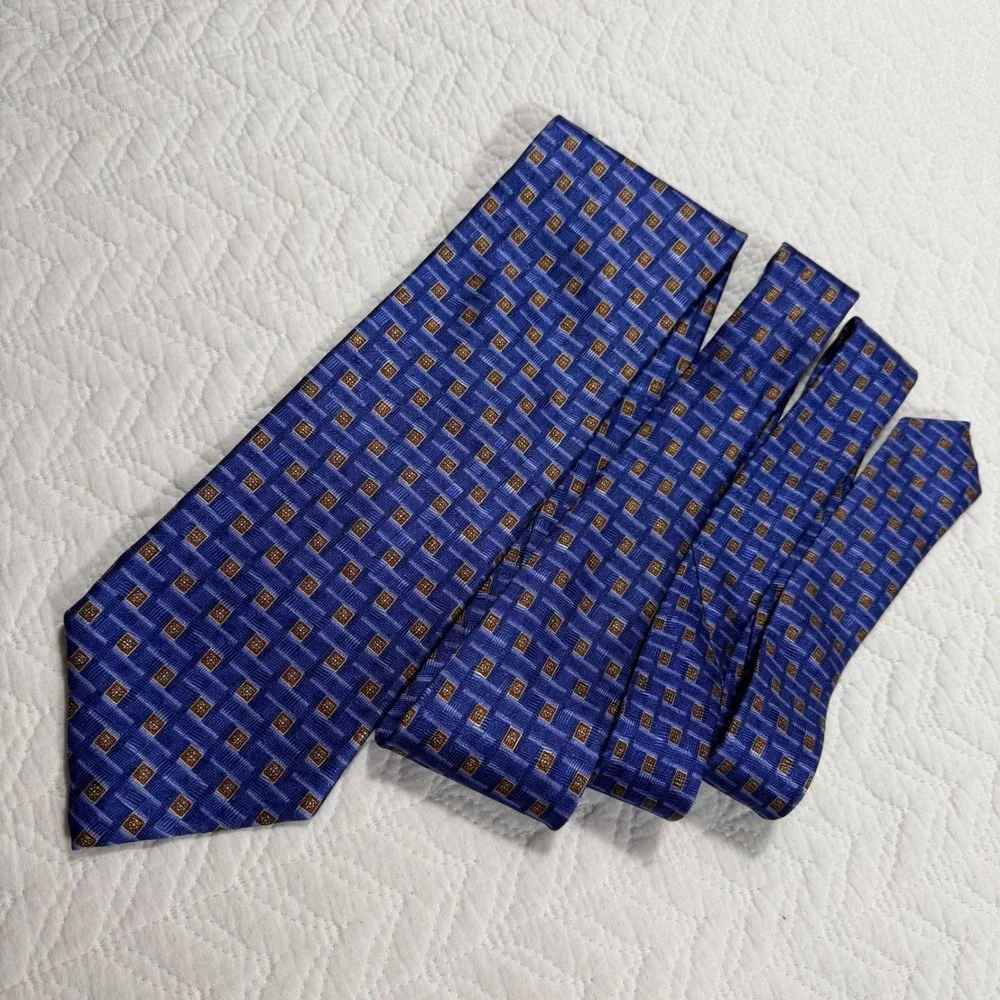 JZ Richards For Nordstrom 100% Silk‎ Tie Blue Geometric Pattern Men's Necktie